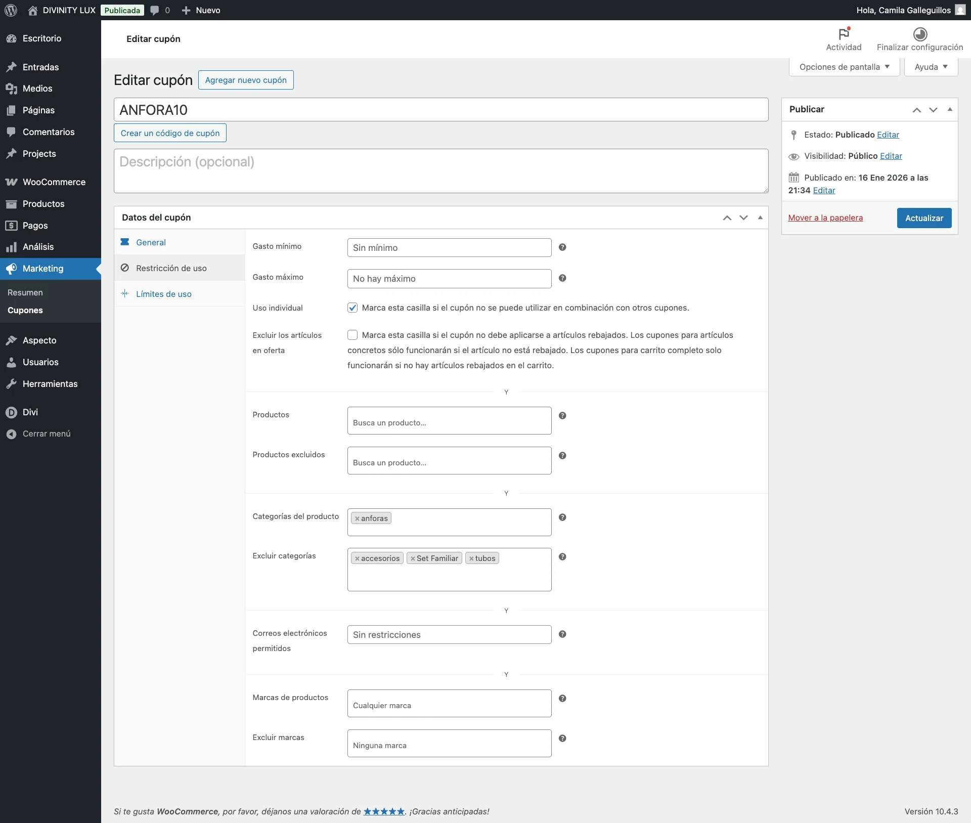 WooCommerce - Restricción de uso: seleccionar producto Ánfora